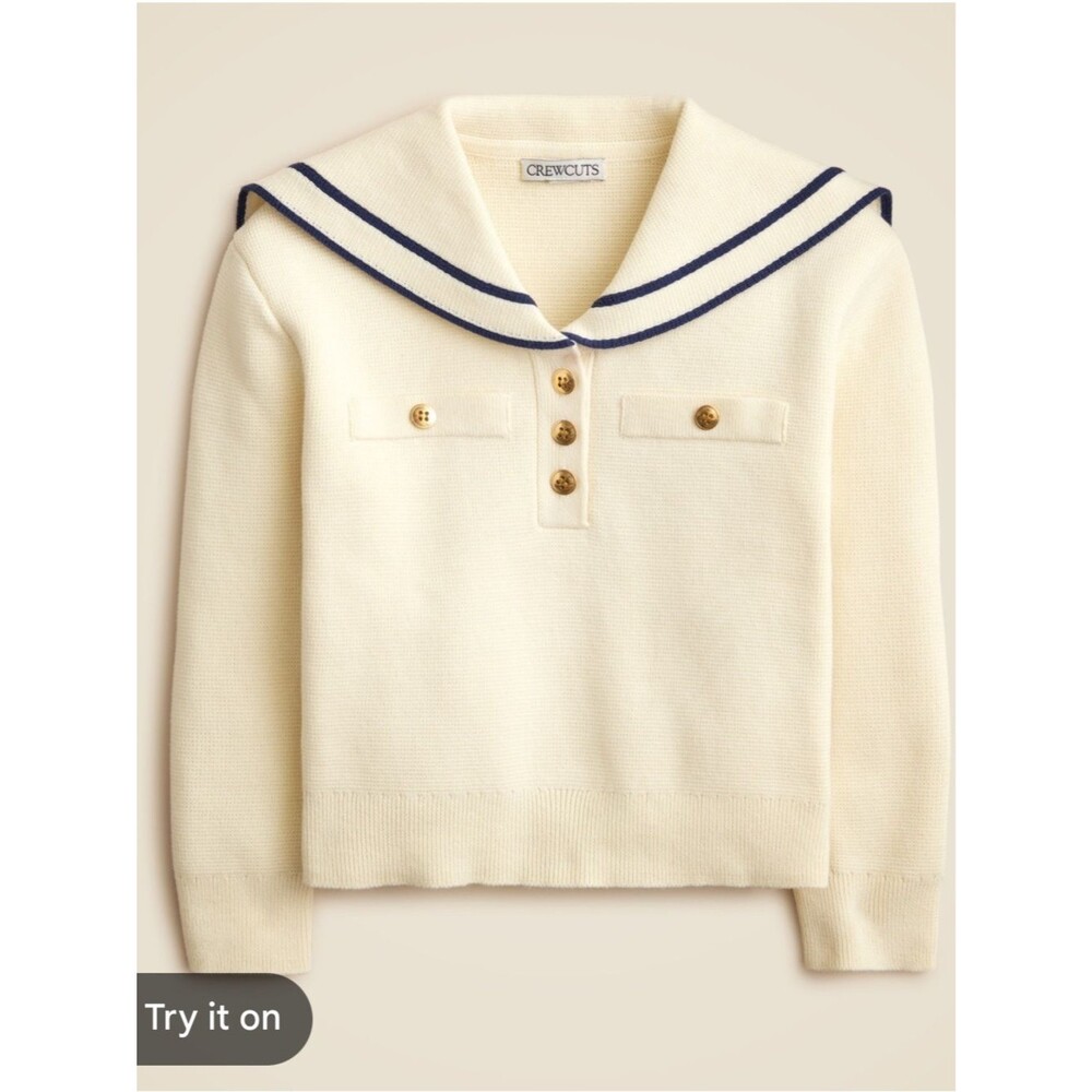 Crewcuts Girls Sailor collar White Knit sweater nautical coastal sz 12/13 GUC
